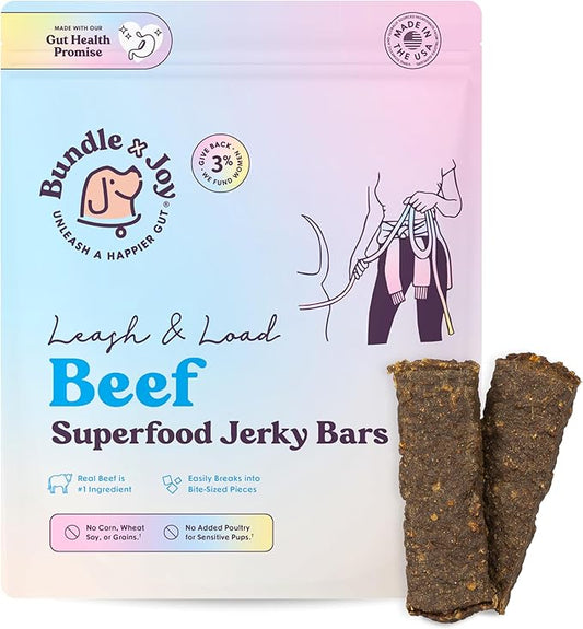 Superfood Dog Treats Salmon, Chicken or Beef Jerky Bars - Dog Treats for Snacks and Training – Made in USA - No Corn, Wheat or Soy – Poultry Free (5 Ounces, Beef)