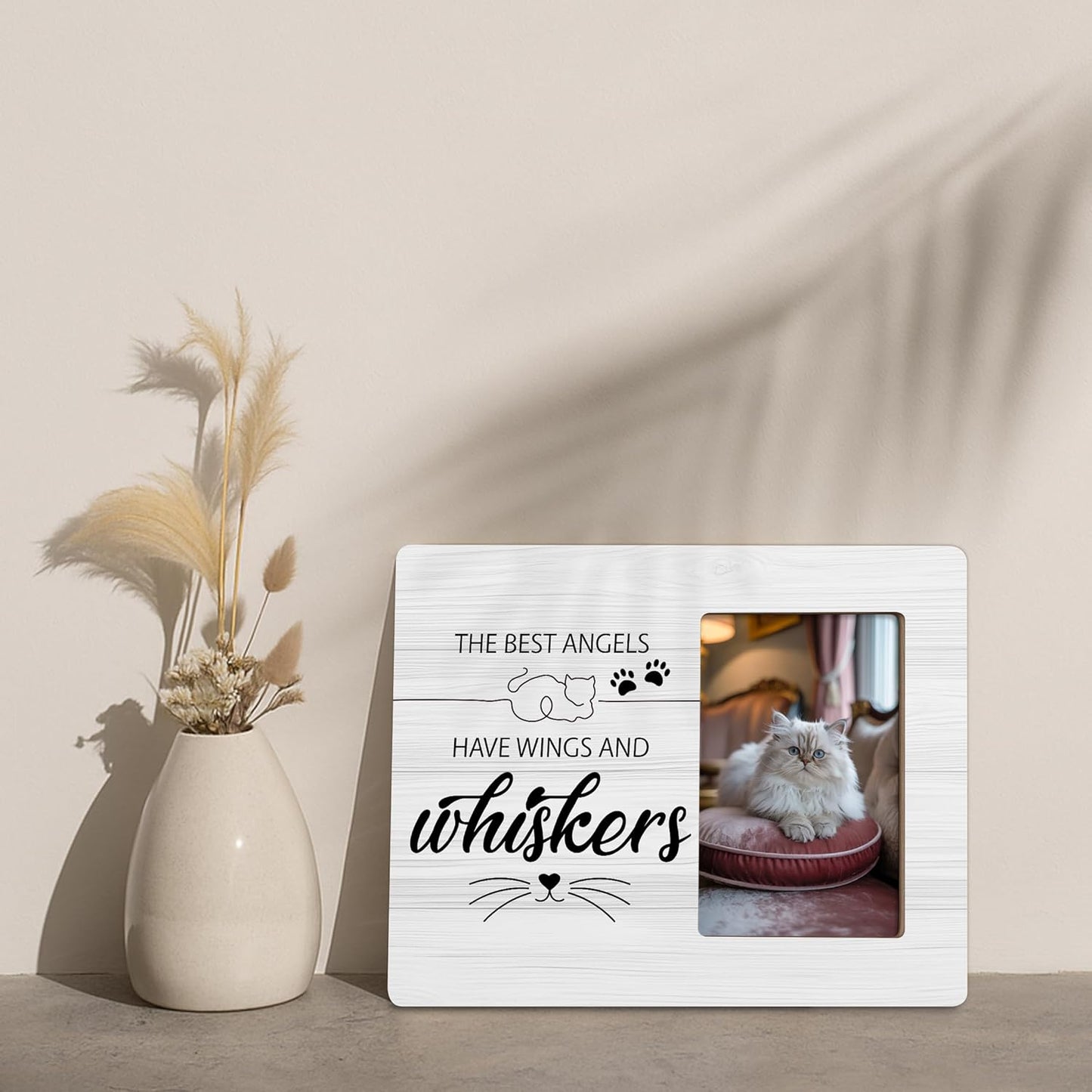 Cat Memorial Gifts for Loss of Cats Sympathy Picture Frame, The Best Angels Have Wings and Whiskers Frames Fits 4x6 Photo