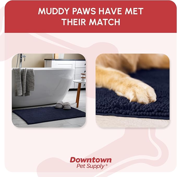 My Doggy Place Microfiber Dog Mat for Muddy Paws, 60" x 36" Navy Blue - Non-Slip, Absorbent and Quick-Drying Dog Paw Cleaning Mat, Washer and Dryer Safe - X-Large/Runner