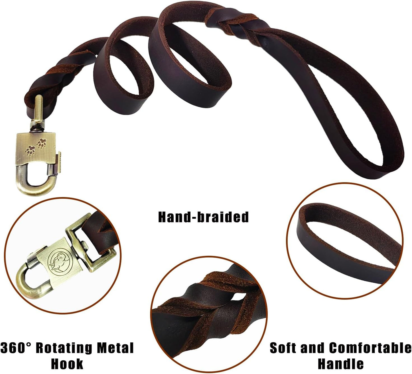 LWBMG Leather Dog Leash 3 ft Upgrade Braided Thick Genuine Leather Dog Leash with Lock Head Hook Short Heavy Duty Pet Training Lead for Medium Large Dogs