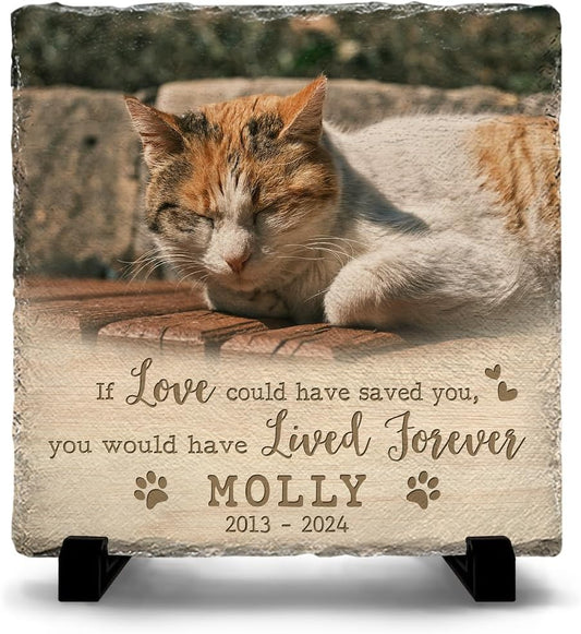 Custom Memorial Stones for Cats - Bereavement Gifts for Loss of Pet - Customizable Square Headstones for Cat - Ideal for Garden Marker & House Decor