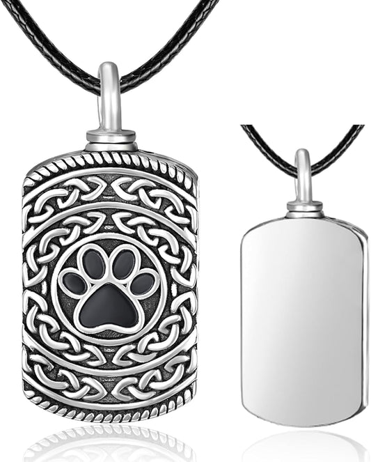 Dreamboat Pet Urn Necklace for Dog Cat Ashes 925 Sterling Silver Paw Print Cremation Keepsake Pendant Celtic Knot Memorial Jewelry Gifts for Women Men