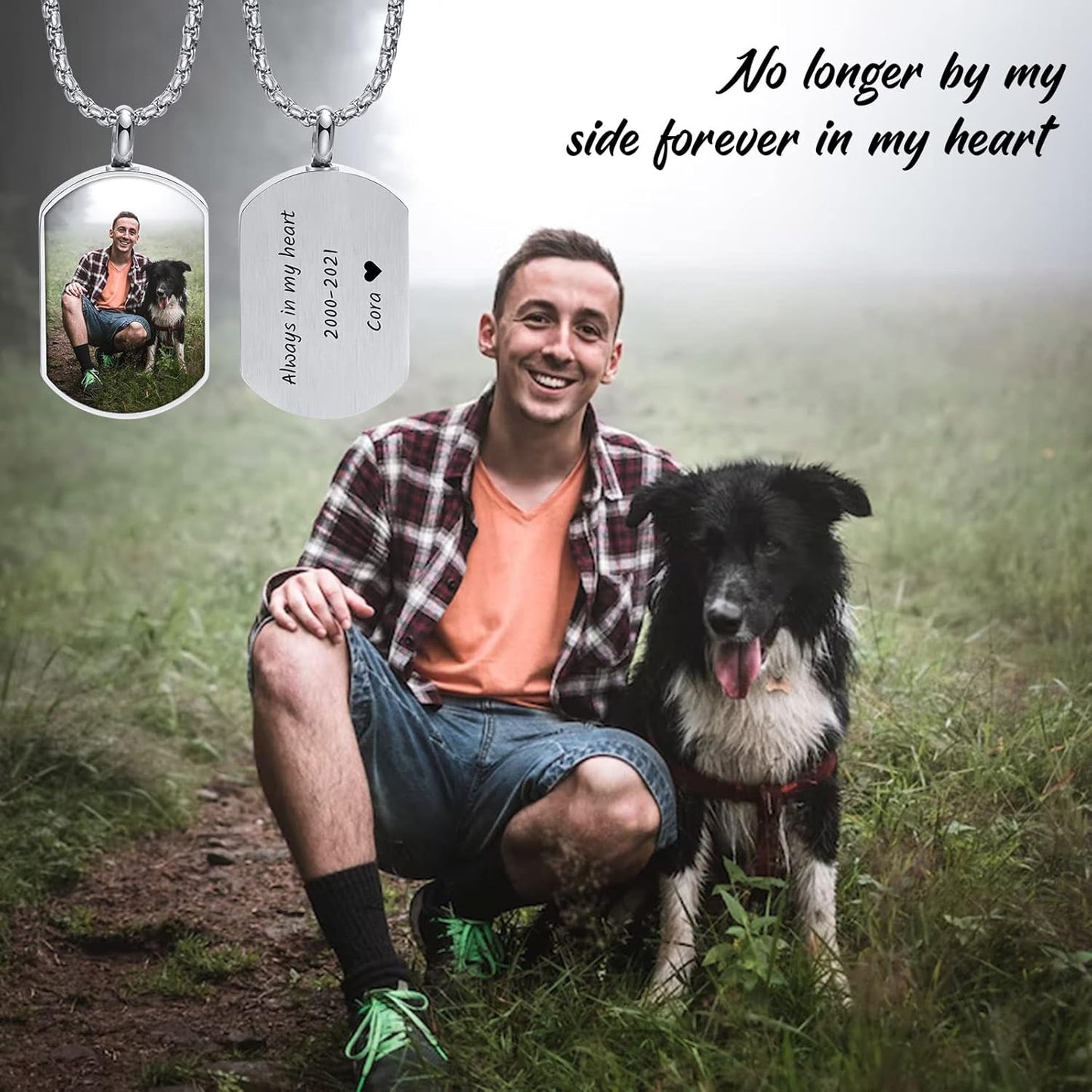 VNOX Personalized Customizable Photo Text Cremation Urn Necklace for Ashes Holder Dog Tag Pendant Family Pet Memorial Keepsake Jewelry for Men Women