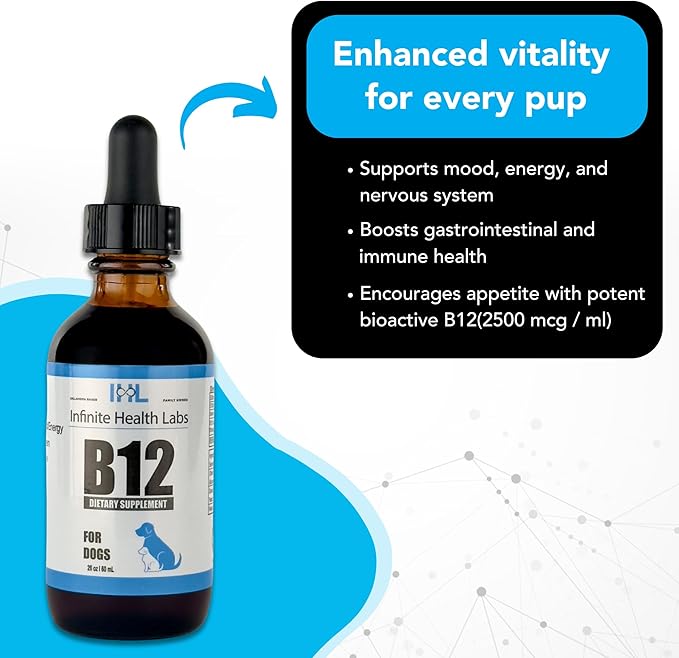 Liquid Vitamin B-12 for Dogs - Methylcobalamin Supplement for Pets - Dog Vitamins for Medium & Large Breed - Pet Vitamins and Supplements - Dog Multivitamins