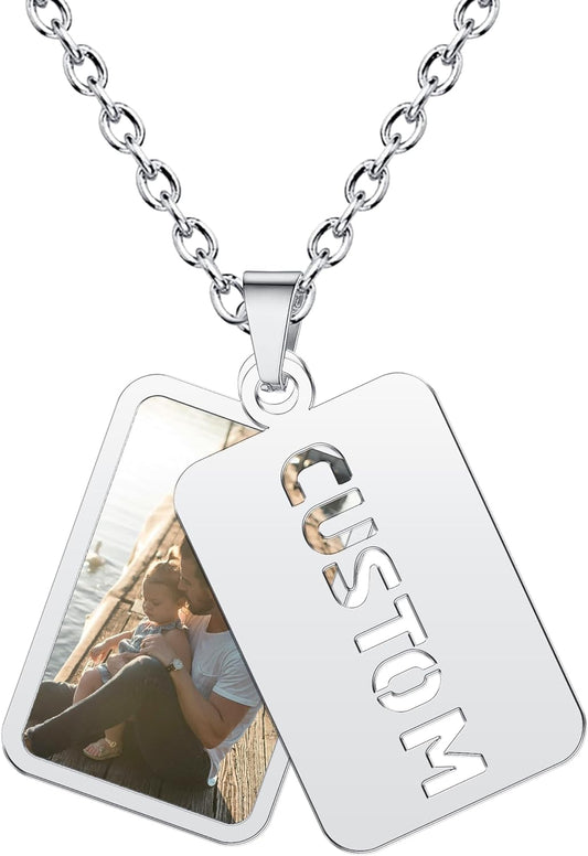 CharmSStory Personalized Photo Necklaces Custom Engraved Name Necklace Memory Keepsake Picture Necklace Pendant Customized Gifts for Women Men