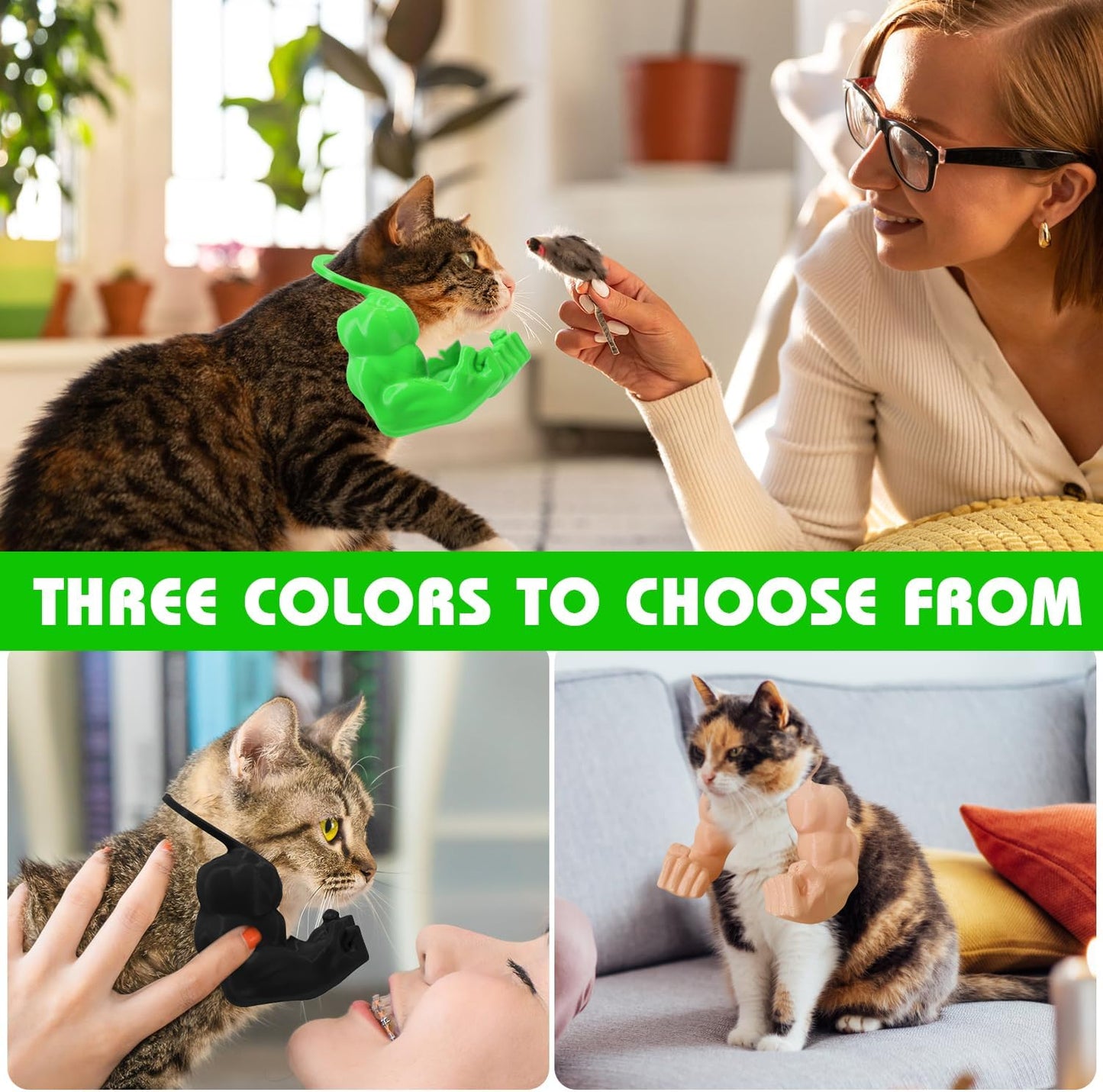 Creative Cat Muscle Arms,3D Printed Cat's Neck Arm with Muscle,Funny Pet Props Hanging Arm for Kitten Birthday Party Supplies,Funny Halloween Costume Prop Adjustable Lightweight Design (Green)