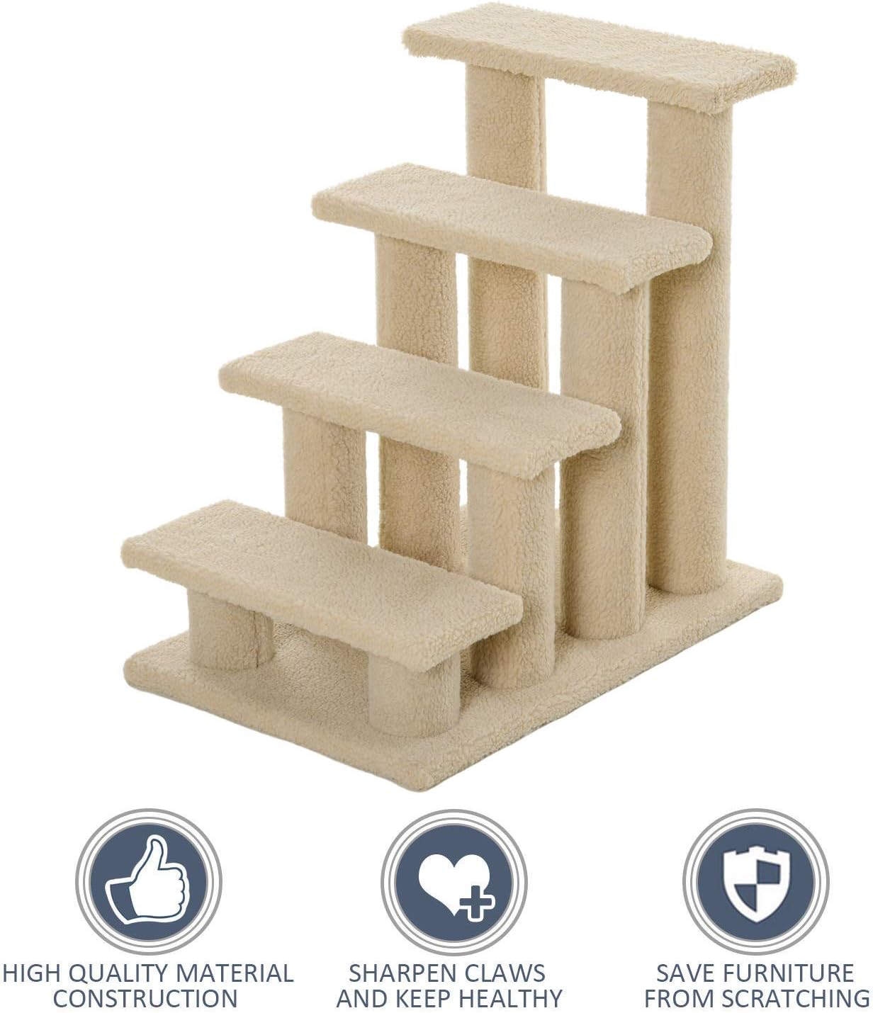 PawHut 25" 4-Step Multi-Level Carpeted Cat Scratching Post Pet Stairs - Light Brown