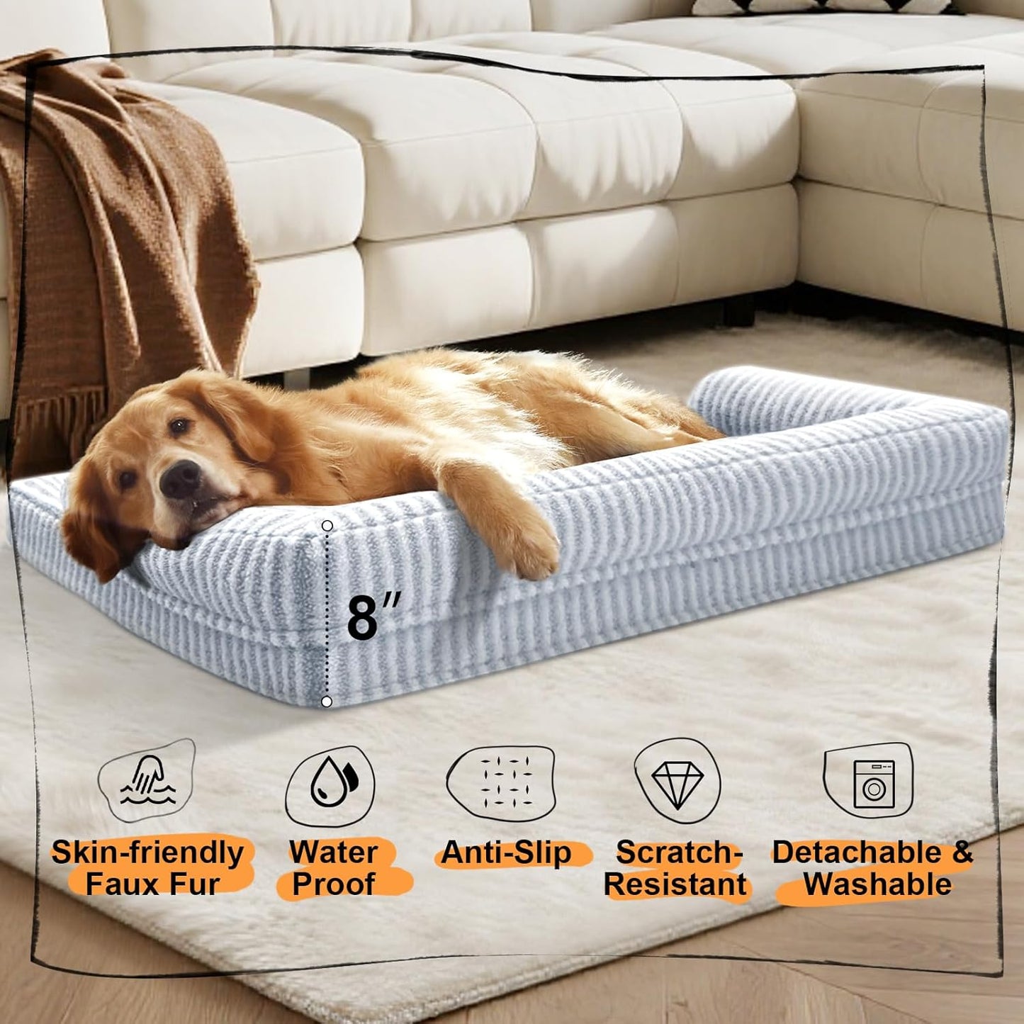 Orthopedic Waterproof Dog Bed for Extra Large Dog Sofa Comfy Pet Bed with Washable Removable Cover & Non-Slip Bottom
