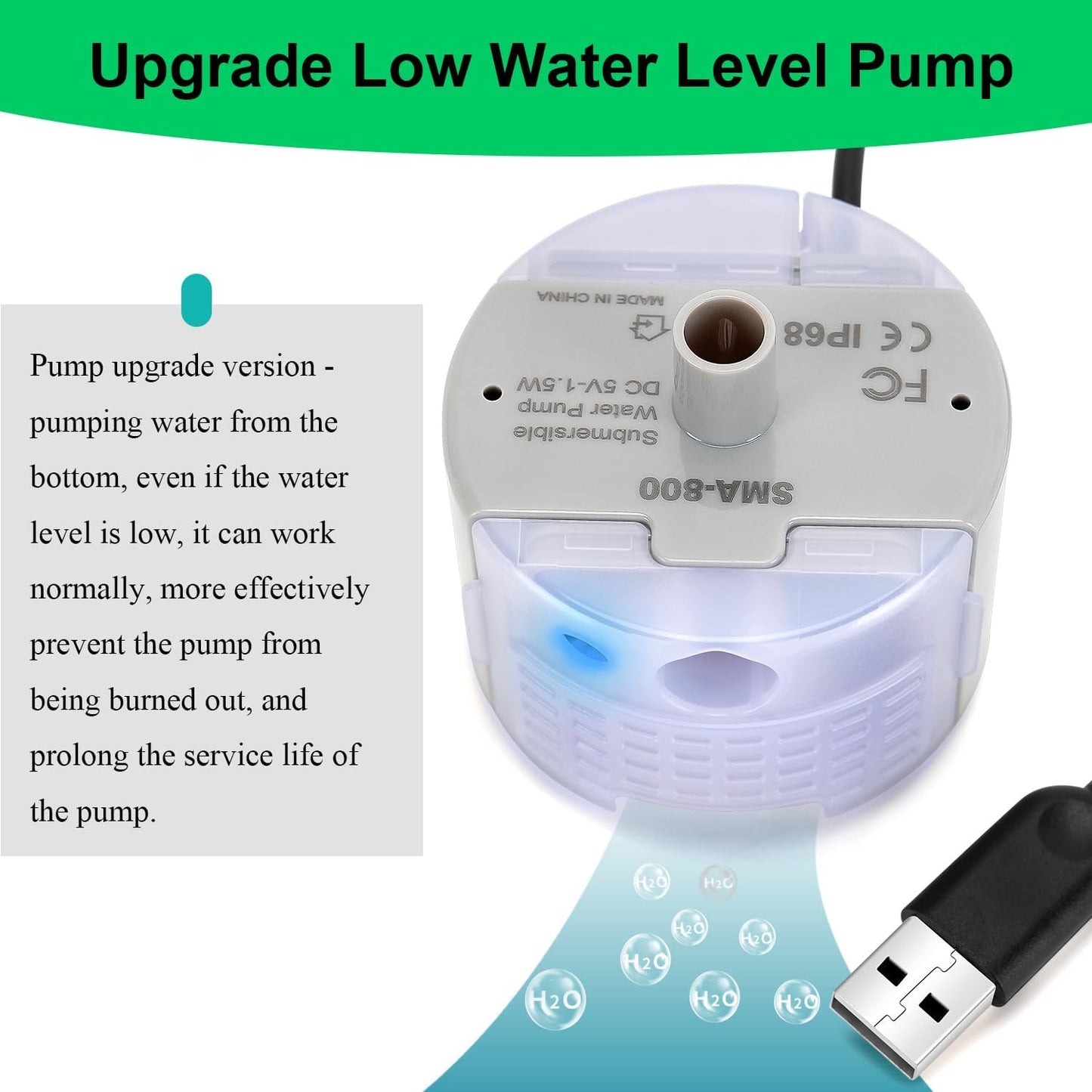 Cat Water Fountain Pump,Pet Water Fountain Pumps Replacement SMA-800 Submersible Motor,Cat Fountain Pump for Stainless Steel Cat Water Dispenser