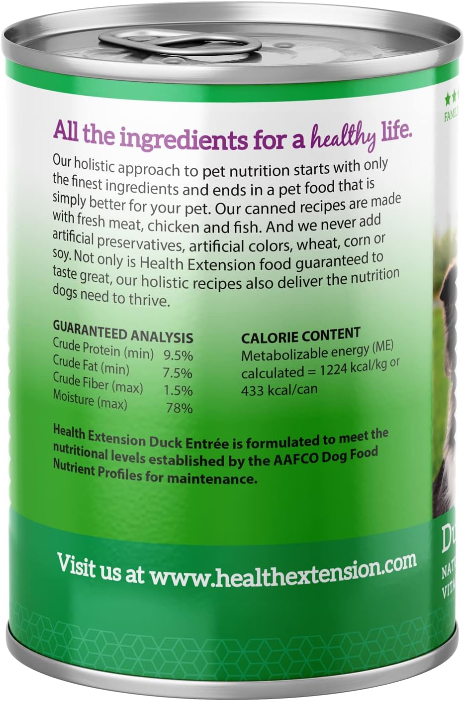 Health Extension Duck Entrée Wet Dog Food Grain-Free, 12.5 oz - Protein-Rich Recipe, Hydration Support, Ideal for Sensitive Stomachs (Case of 12 Cans)