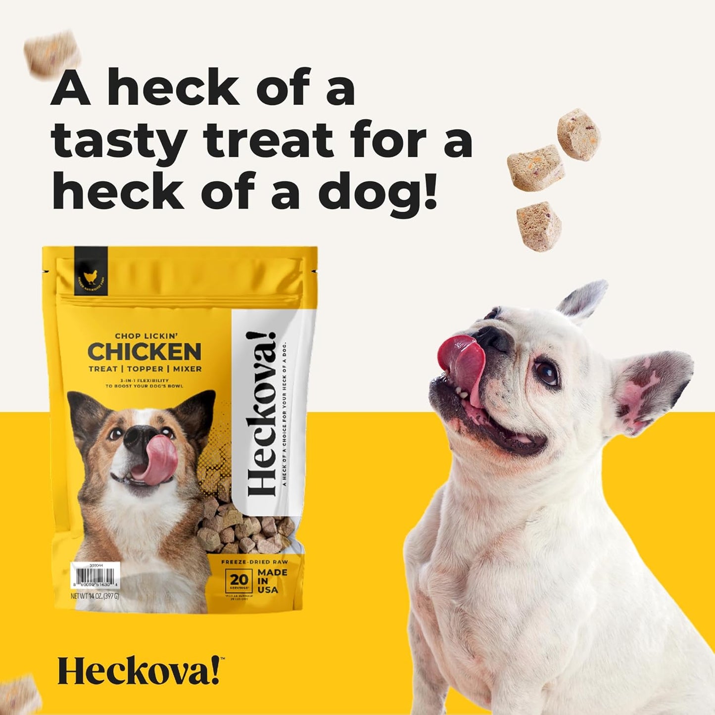 Chop Lickin’ Chicken - Freeze Dried Raw Dog Treats, Real Cuts of Chicken for Training, Meal Topper, High Protein, 15g Per Cup, Made in The USA, 14oz Bag