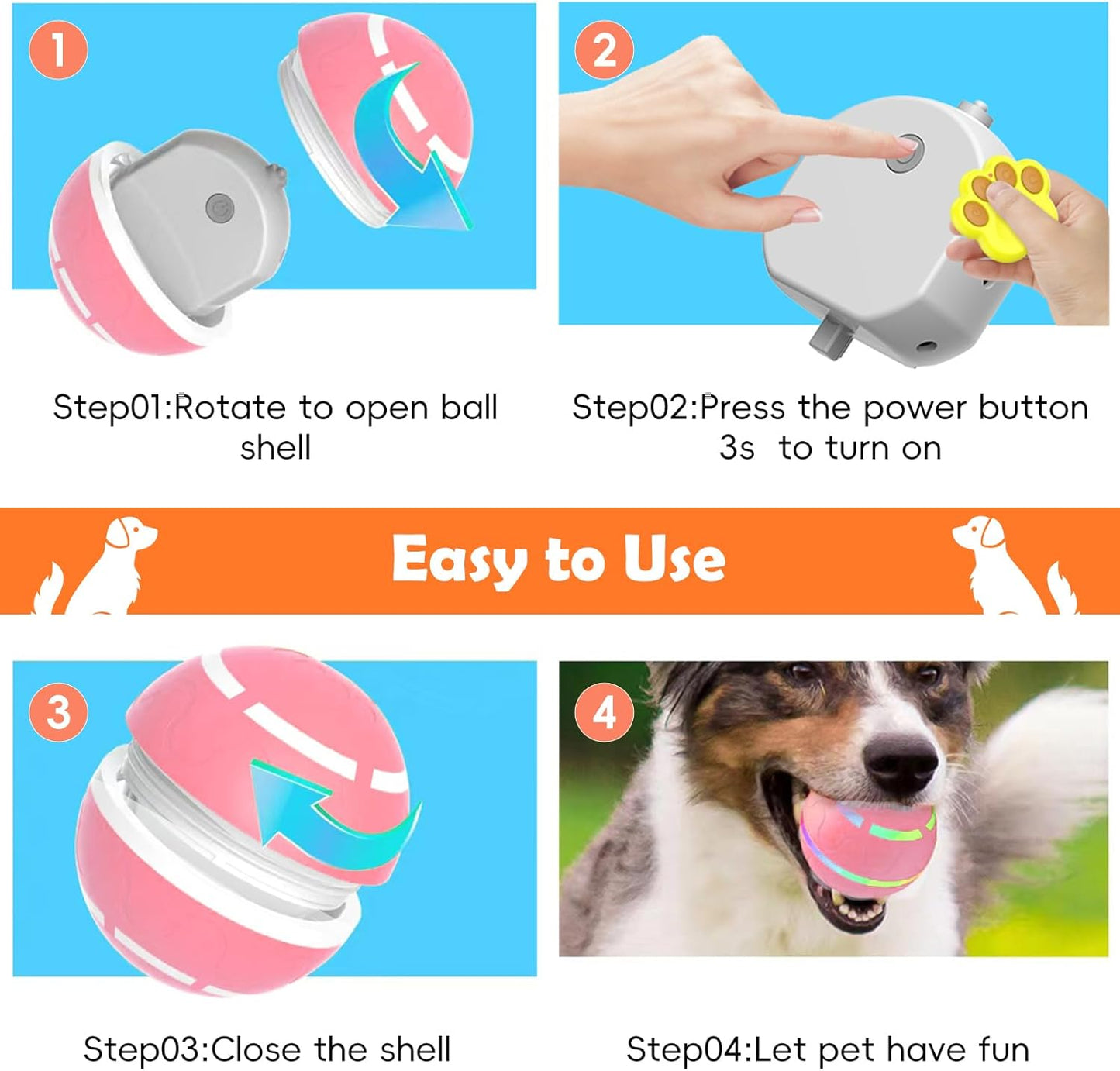 Interactive Dog Toy, Smart Interactive Dog Ball Remote Control, Automatic Moving, Bouncing, Vibrating Pet Toys for Medium Large Dogs, Safe Material, Rechargeable and Waterproof