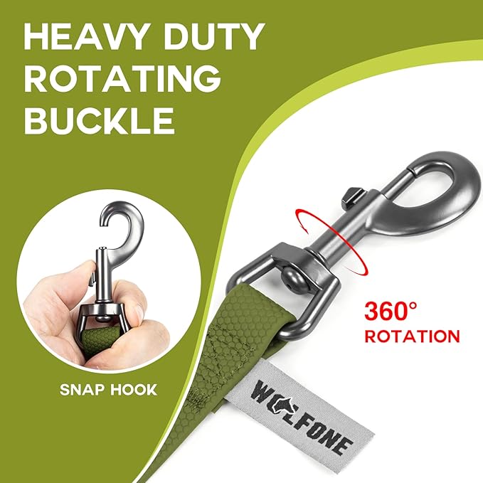 Wolfone 15m Dark Green Heavy Duty Robust Training Dog Leash with Anti-Slip Handle，Waterproof Long Dog Leash for Outdoor Activities