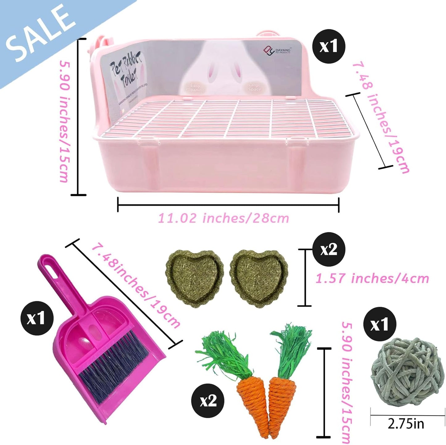 kathson Guinea Pig Litter Box,Bunny Potty Training,Plastic Square Small Animal Toilet,for Hamster Chinchilla Ferret Hedgehog Gerbil (Pink)