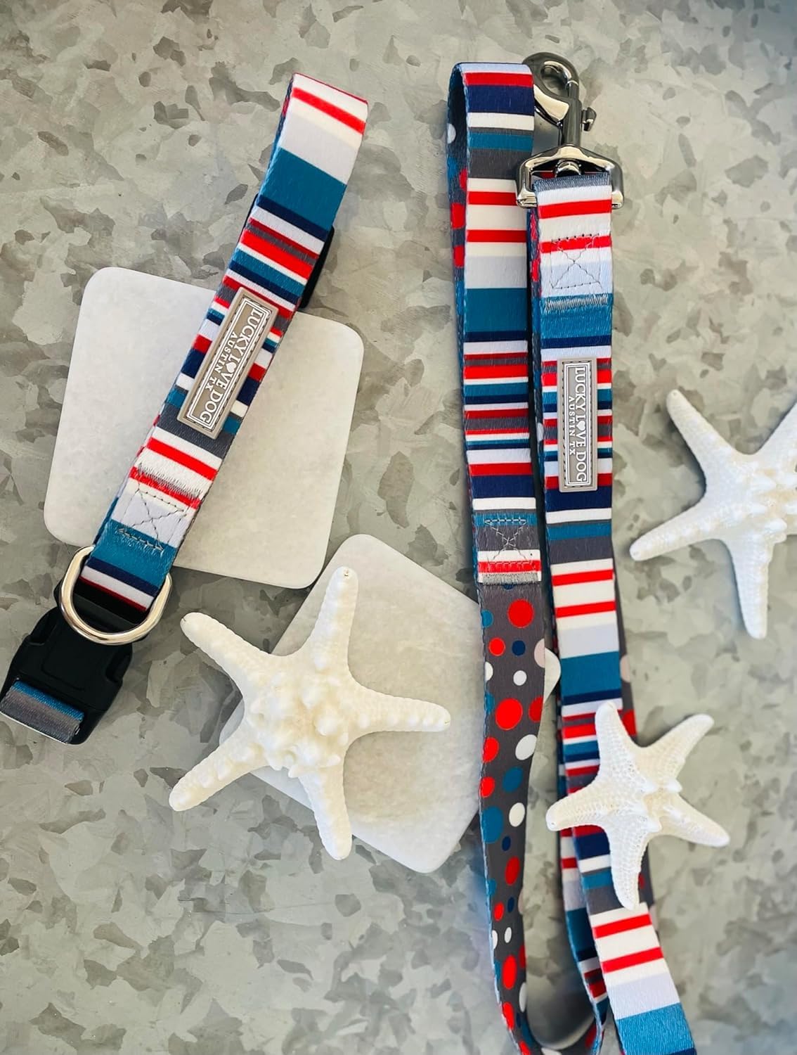 Lucky Love Dog - Adjustable Dog Collar and Leash Set with Easy Click Buckle for Small to Large Dogs, Durable, & Comfortable Collar for Male & Female Dogs, Puppies & Adult Ones - Linus Combo, Small