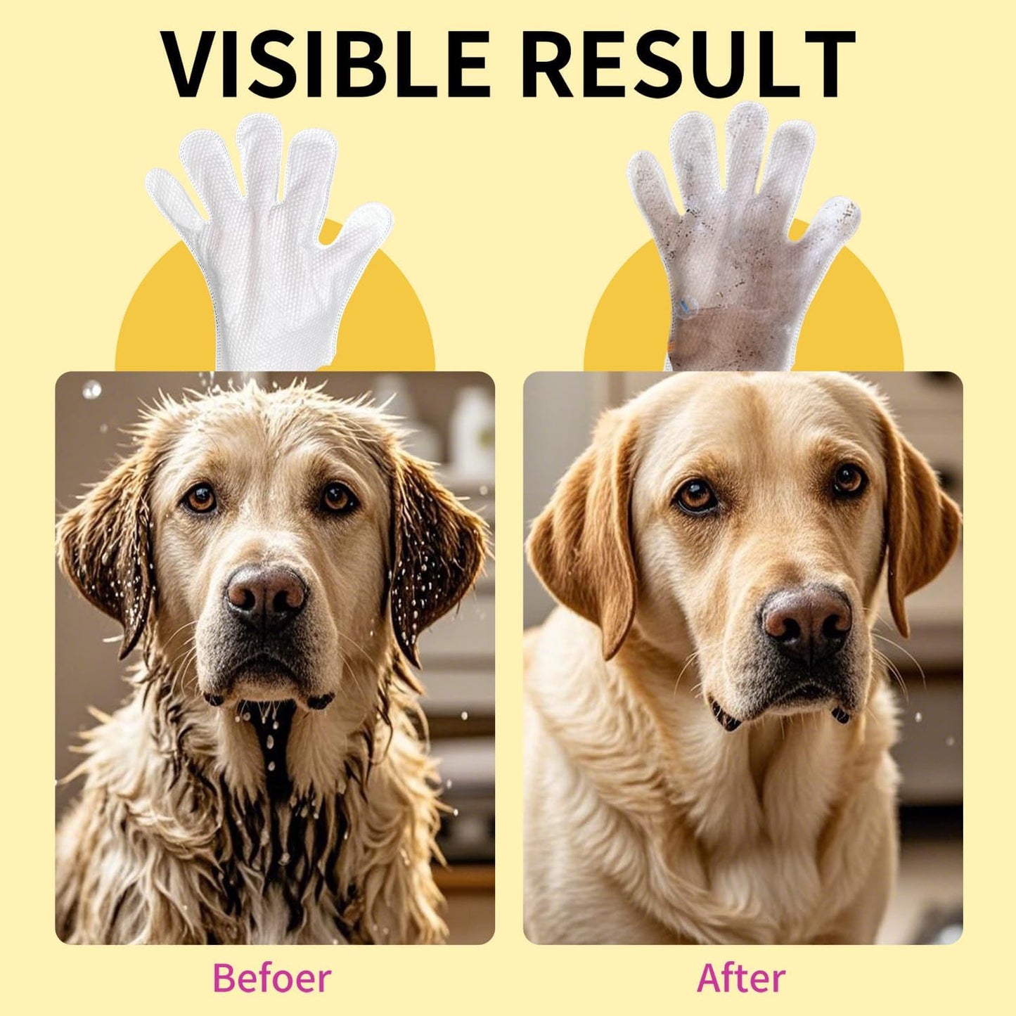 MIOSSZI Pet Gloves Wipes for Dogs & Cats Wipes Cleaning Deodorizing Hypoallergenic No-Rinse Pet Grooming Wipes Unscented Extra Thick Bathing Wipes for Pet Dry Cleaning Daily Care and Travel 8 pcs