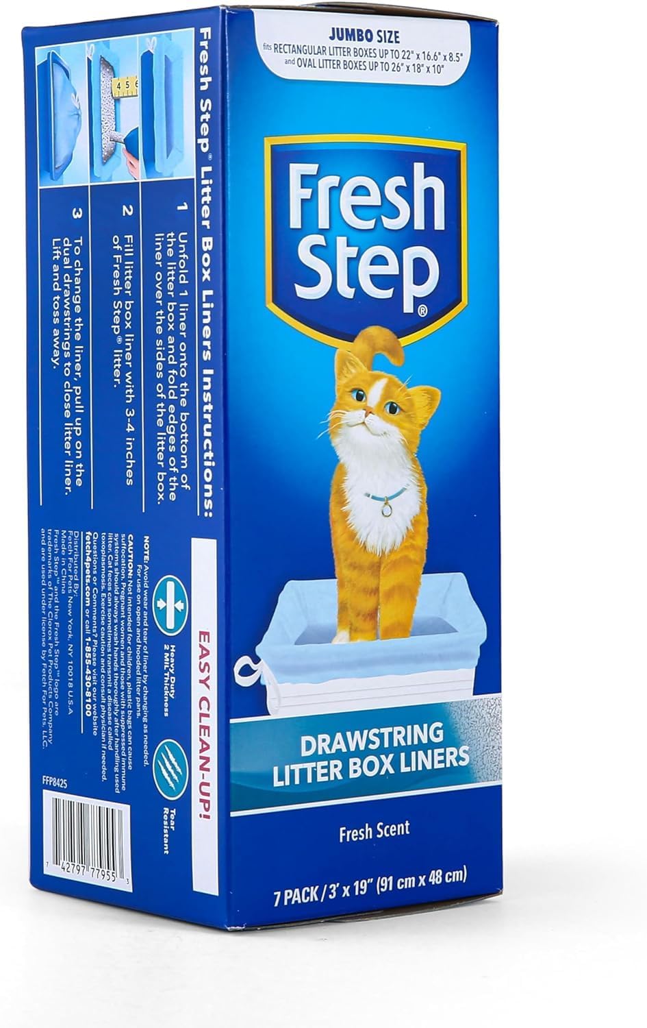 Fresh Step Drawstring Cat Litter Box Liners, Scented, Jumbo Size, 36" x 19" - 7 Count Per Box, 2 Boxes, Kitty Litter Bags, Cat Litter Liners for All Cats to Keep Your Home Clean