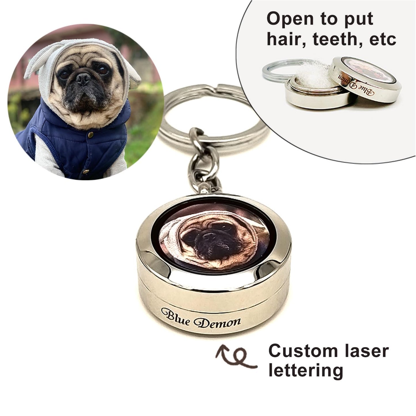 Custom Pet portrait dog mom keychain hair locket keepsake Urn keychain for Ashes with Name Photo Portrait Cremation Jewelry for Pet Memorial Keepsake Loss of Dog Sympathy Gift