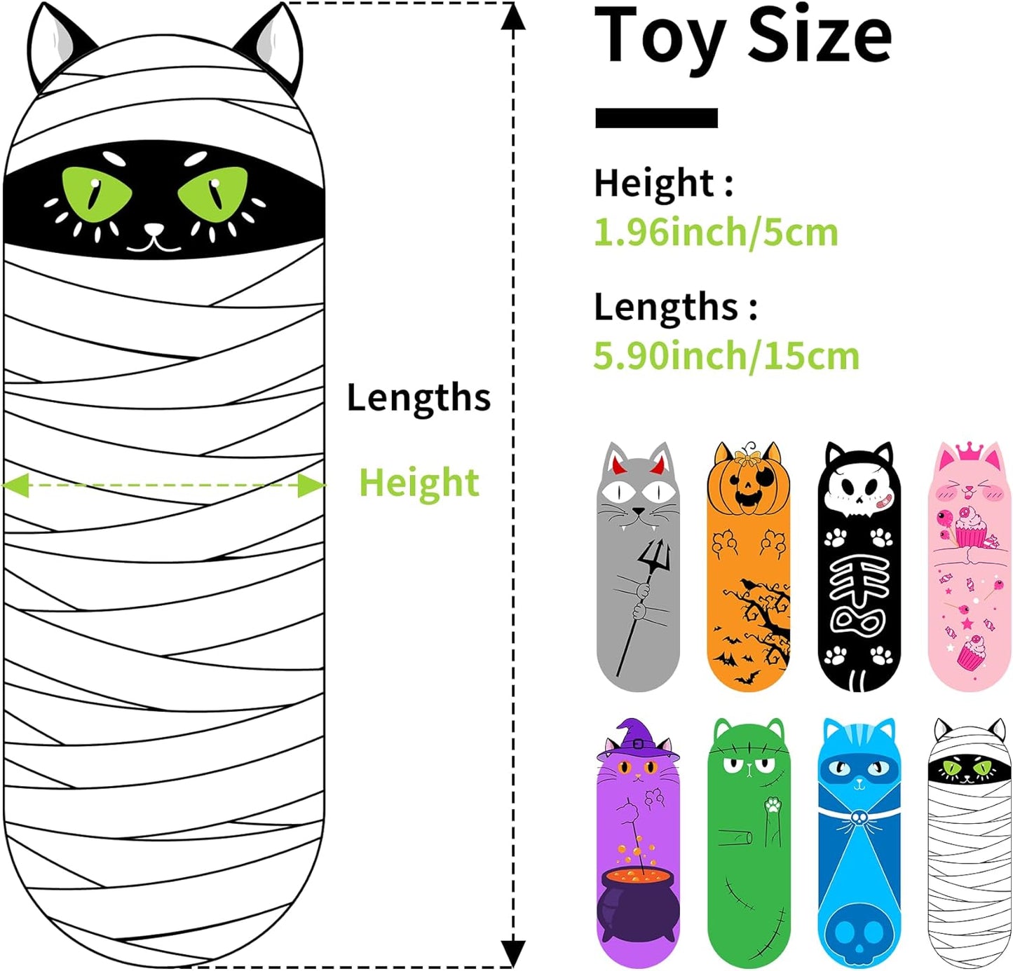 PET SHOW 8 Pack Halloween Cat Kicker With Catnip Crinkle Sound for Indoor Cats - Cute Ghost Pumpkin Plush Kittens Shape Natural Interactive Pet Kitty Toy