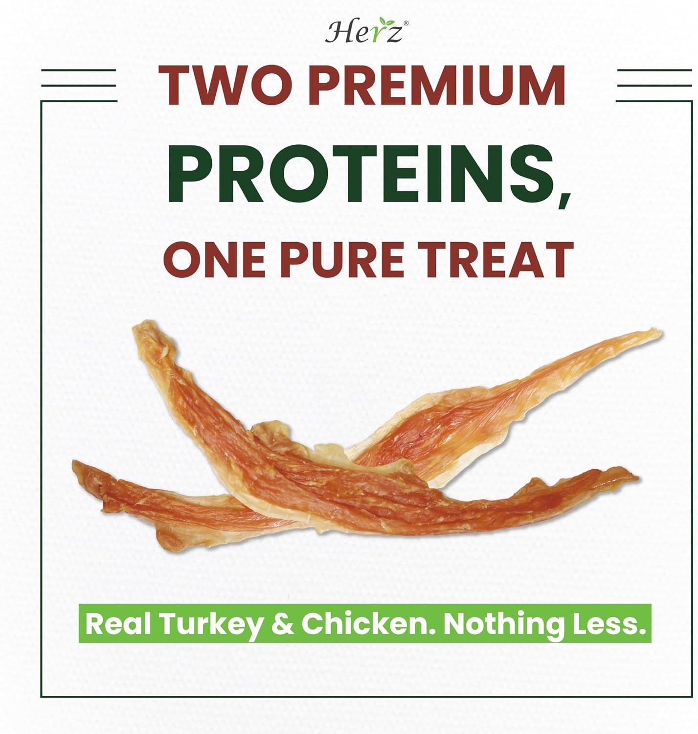 Herz Duo-Protein Turkey Tendon & Chicken Strip 3 oz, USA-Sourced Turkey Tendon, Natural Dog Chew for Small Dogs, Wrapped in Chicken, Rawhide-Free, Hypoallergenic, Puppy-Friendly