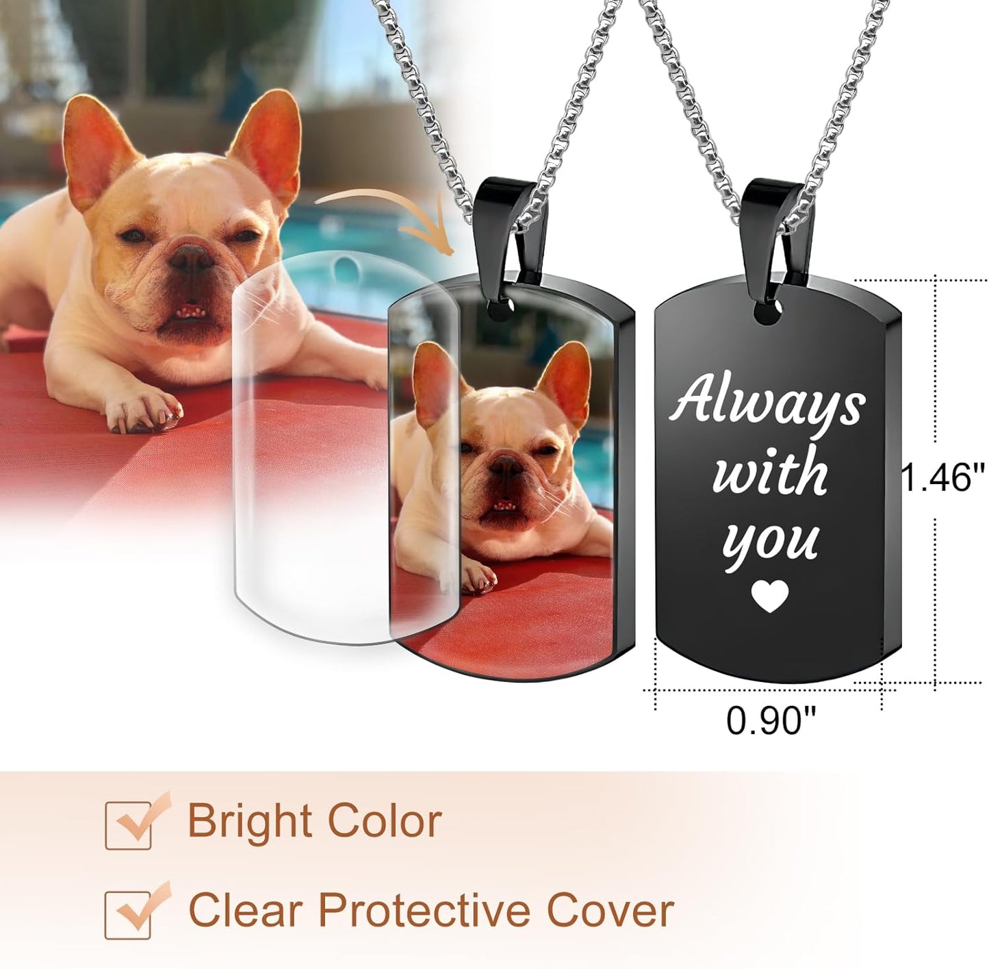 Funnylife Personalized Pet Urn Necklaces for Dog Cat Ashes Custom Photo Text Stainless Steel Cremation Ash Memorial Jewelry Pet Loss Sympathy Gift