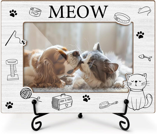 Cat Picture Frame Meow Print Design, Memorial Gifts for Pet Owner, 4x6 Photos Frame with Stand for Home Office Tabletop Display Decorations-19