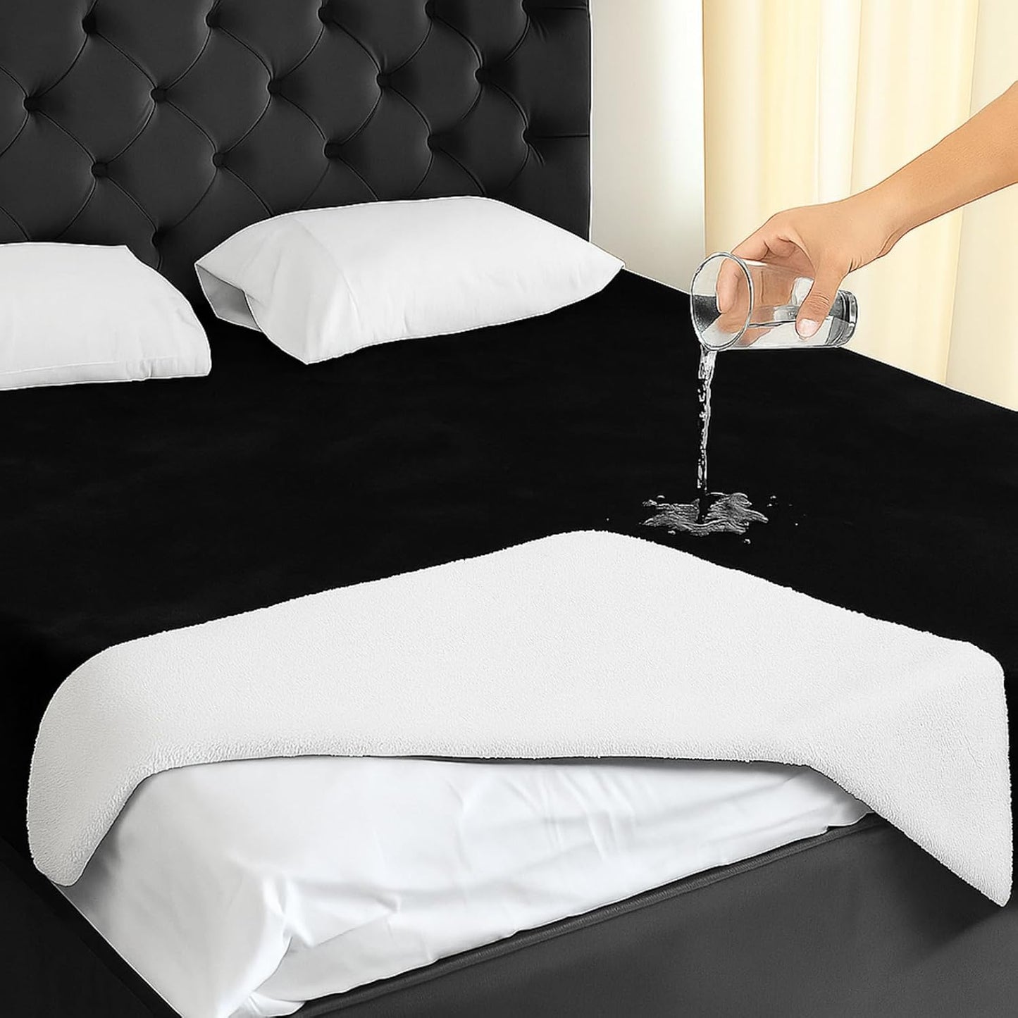 Love Black Waterproof Bed Blanket, Twin Size 80'' x 60'' Double Side Leakproof Reversible Sherpa Flannel Fleece 3 Layer Lightweight Blanket, Absorbs 50oz