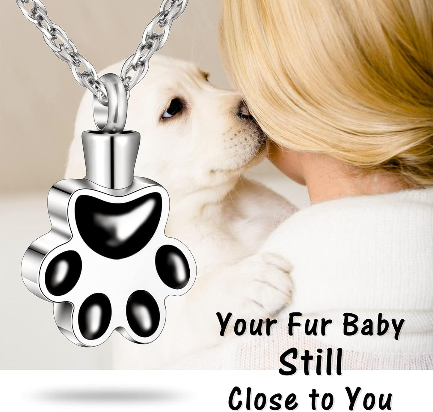 abooxiu Paw Print Urn Necklace for Ashes Cremation Necklace for Pet Ashes Stainless Steel Ash Necklace Memorial Ash Holder