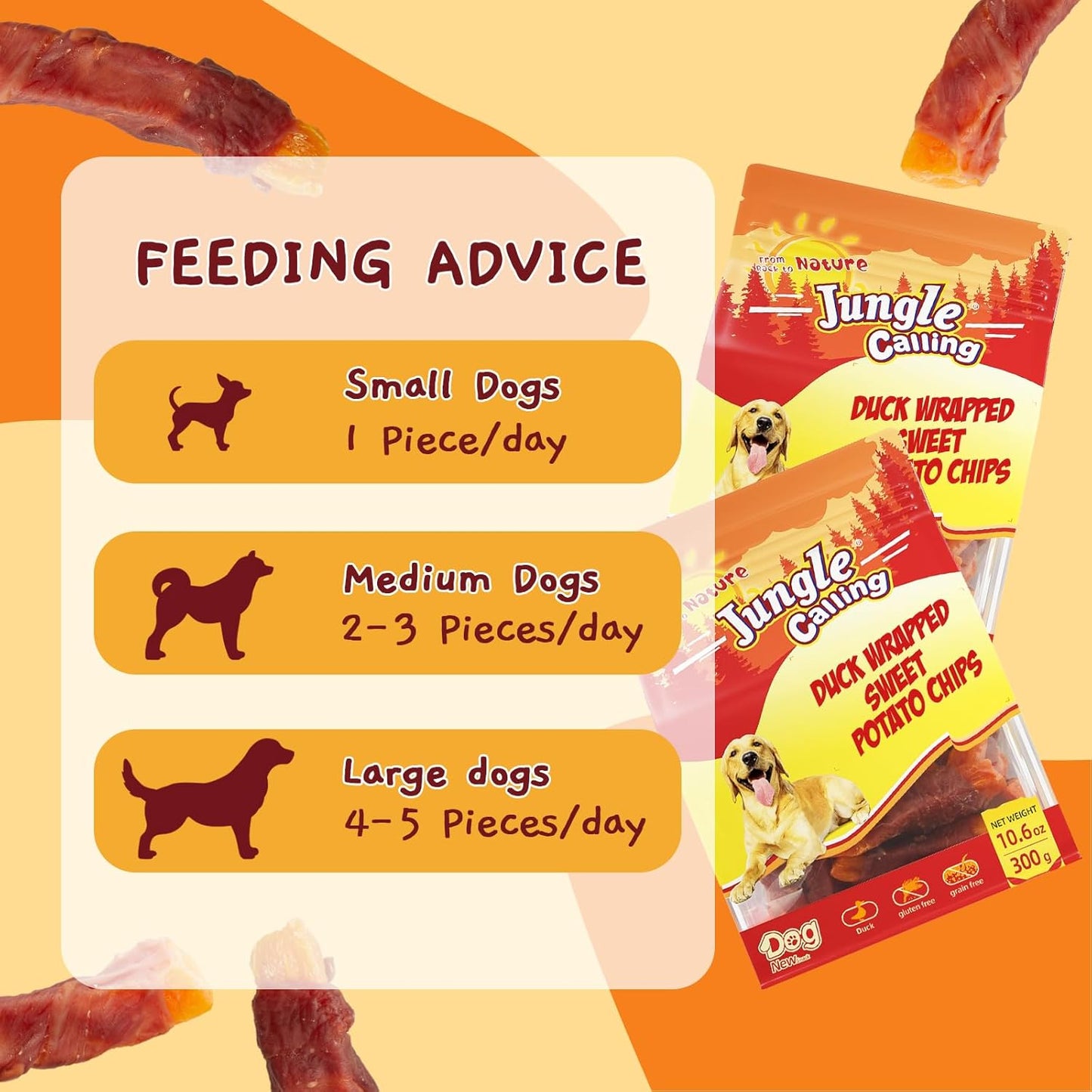 Jungle Calling Sweet Potato & Duck Dog Treats, Vegetarian, Nutritious and Delicious Snacks for Your Furry Friend, 10.6 oz