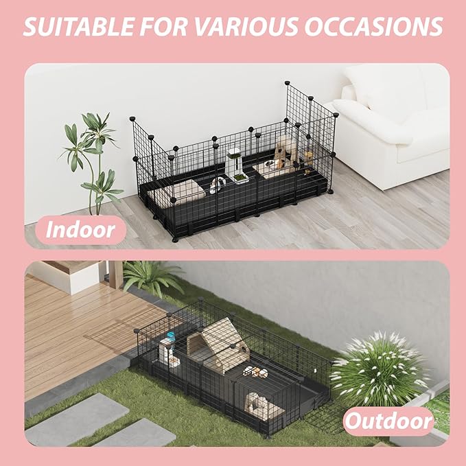 Small Animal Playpen with Waterproof Mat,Guinea Pig Cages,48"*24.6"*12.2"C&C Cage for Hamster,Rabbit,Hedgehog,Chinchilla,Ferret,Indoor Outdoor Portable Metal Wire Yard Fence,Metal Pet Panels-20pcs