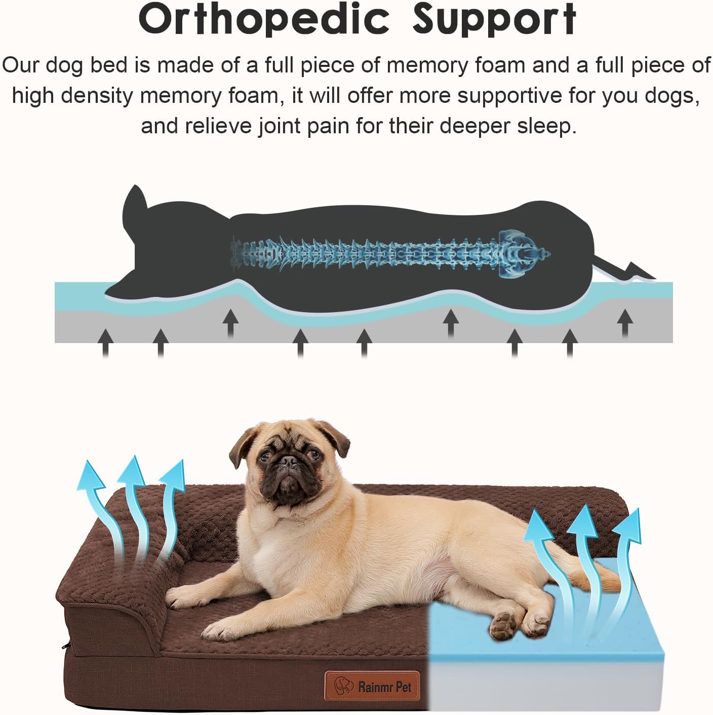 Orthopedic Dog Bed Medium Size Dog, Memory Foam Pet Bed for Small and Medium Dogs, Washable Removable Cover, Nonskid Bottom, Waterproof, 35x23x6 Inches, Brown Grey