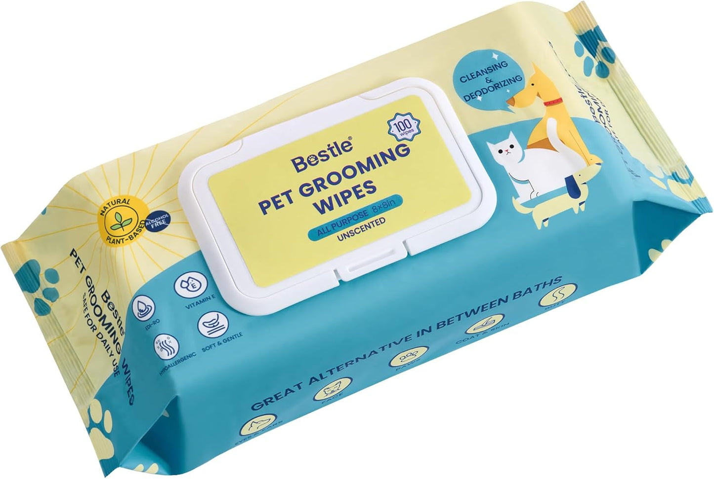 Dog Wipes, 100 Count Pet Grooming Wipes, Conditioning Shine Coat, Cleaning and Deodorizing, Pet Wipes for Dogs & Cats, for Sensitive Skin (Unscented)