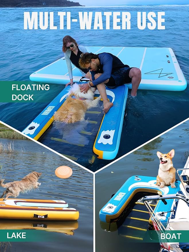 Niphean Dog Pool Ramp(Full-Coverage Non-Slip Deck),Stable Pup Plank with High Weight Capacity,Inflatable Dog Ramp for Pool,Boat,or Lake Use,Safe & Durable Design for Large Pets to Easy Water Access