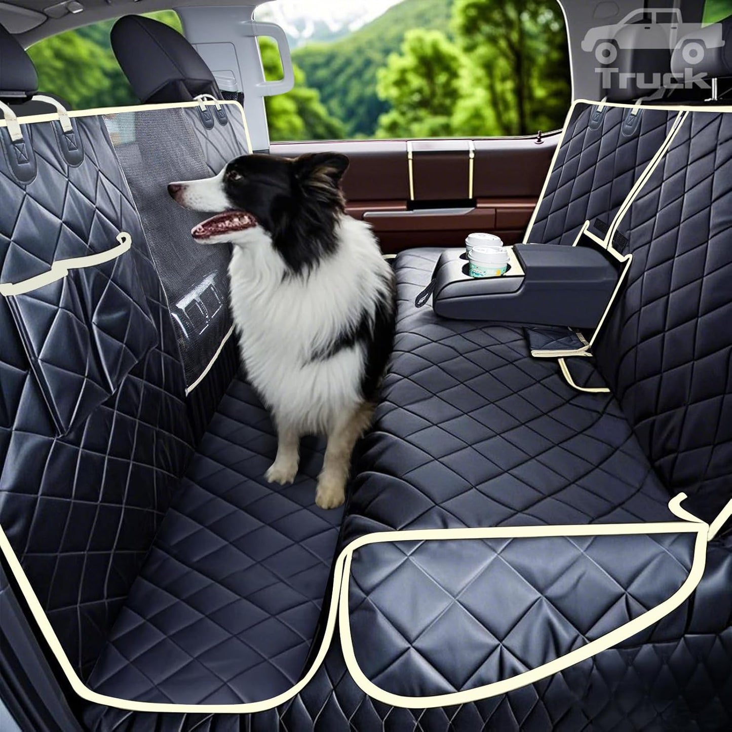 Lassie 4 in 1 Dog Floor Hammock for Crew Cab,100% Waterproof Backseat Cover Dog Seat Covers, Bench Protector for Ford F150, Chevy Silverado,GMC Sierra,Toyota Tundra,Ram 1500 Truck etc