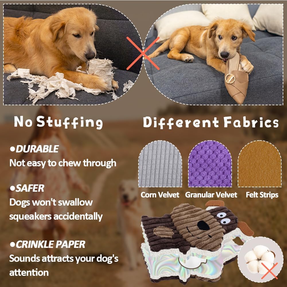 No Stuffing Dog Squeaky Toys, 8 Pack Stuffless Dog Chew Toys, Tough Soft Plush Crinkle Toys, Pet Supplies Durable Puppy Teething Interactive to Keep Them Busy for Small Medium Breeds