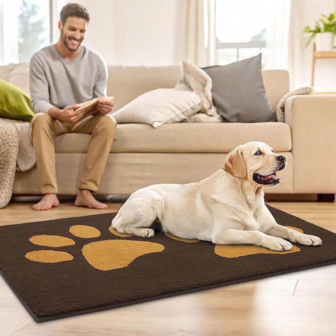 Buganda Dog Door Mat for Muddy Paws, Absorbent Dirt Trapper Washable Indoor Doormats, Non Slip Low-Profile Mud Mat for Dogs, Front Entrance Doormat for Inside Floor (48x30 Inches, Coffee)