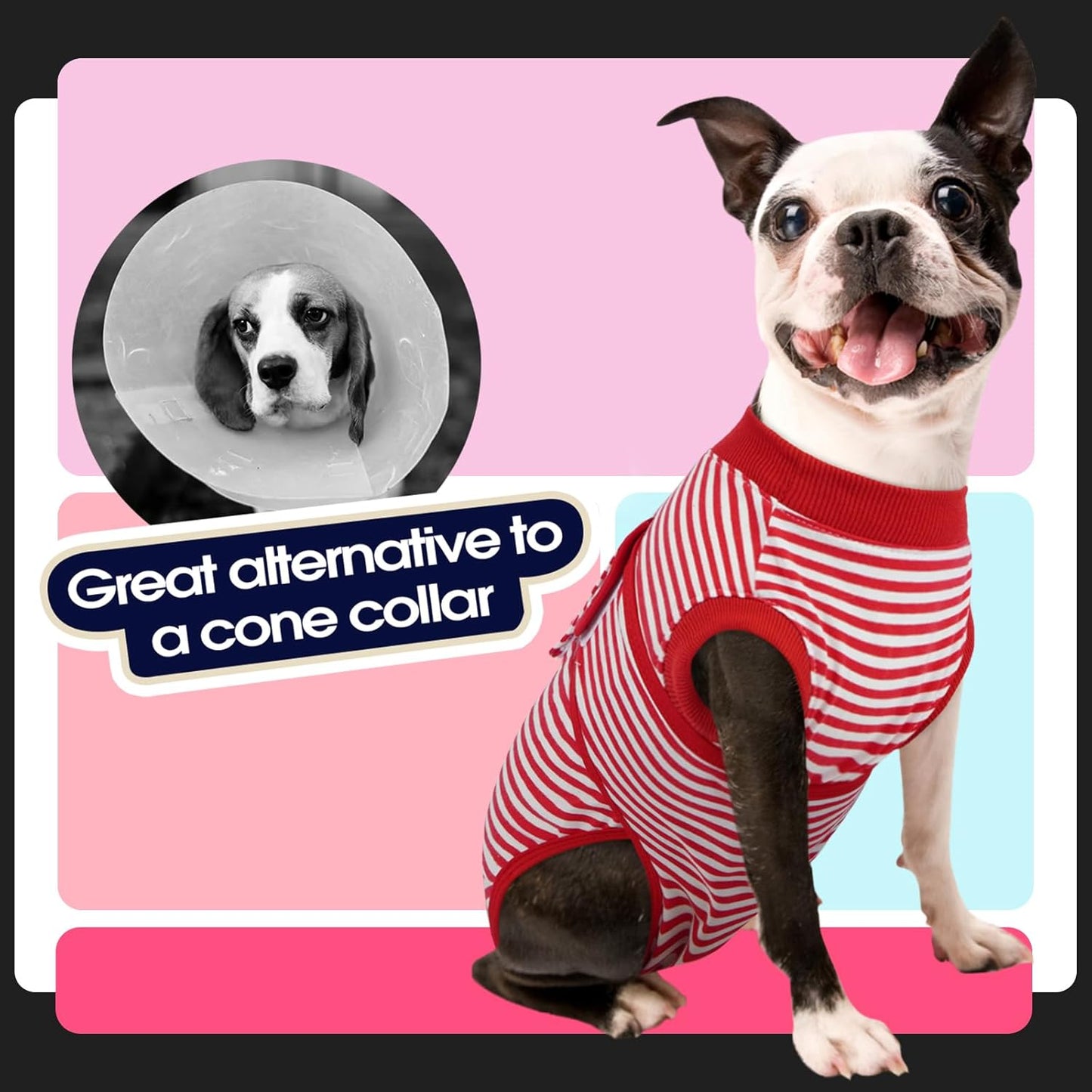FUAMEY Dog Recovery Suit Male,Dogs Surgery Neuter Suits Puppy Spay Shirts for Female Protect Dog's Skin Anti Licking Abdominal Wounds Doggie Onesie Pet Bodysuit Alternative to Cone Red Stripes S