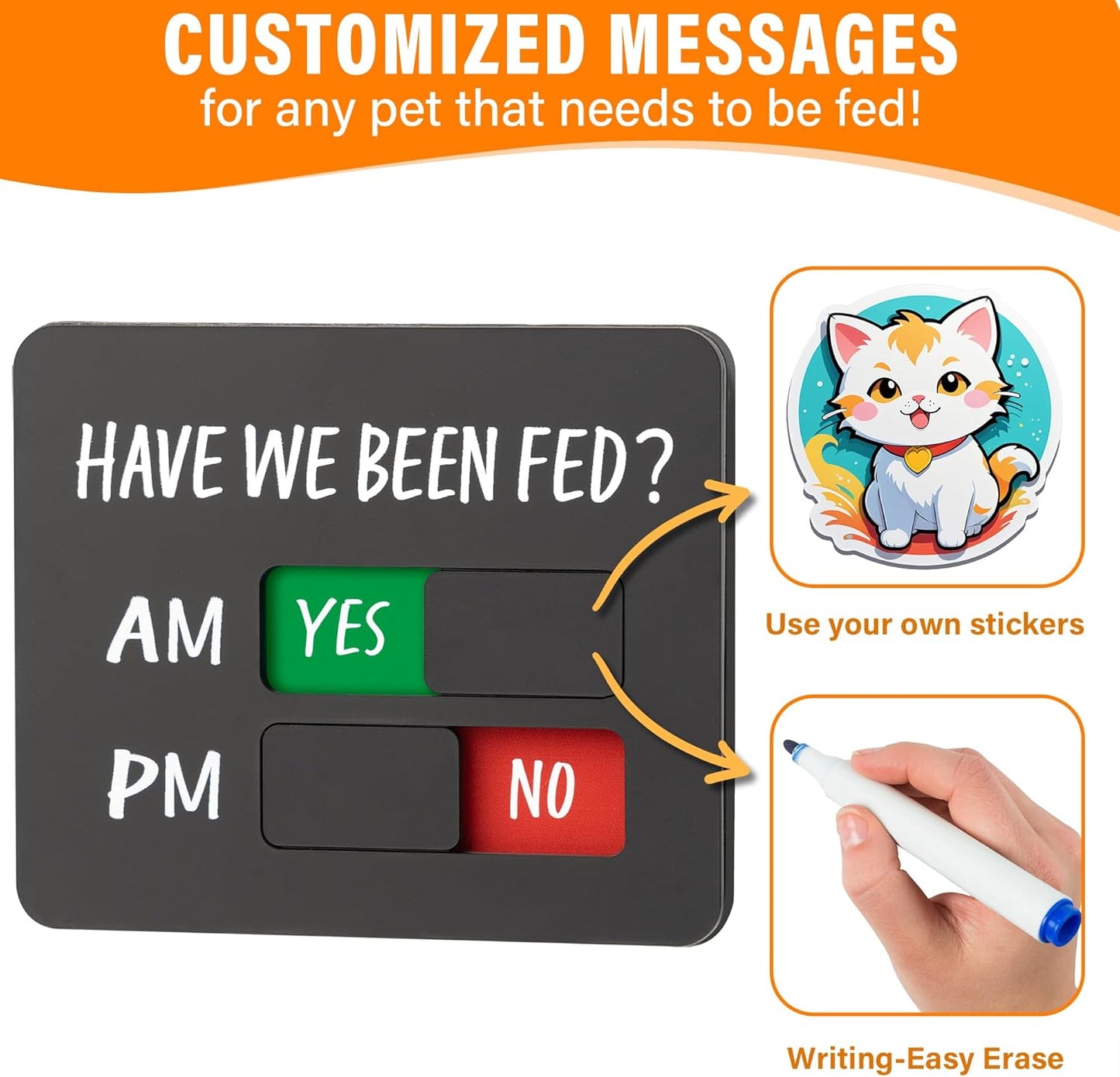 Dog Feeding Reminder Sign with Magnet, Pet Feeding Tracker with Have We Been Fed, Acrylic Slider Sign for Fridge, AM PM Feed Sign with Yes No Option with 2 Stickers, 4.7" x 3.9" Customized Pattern