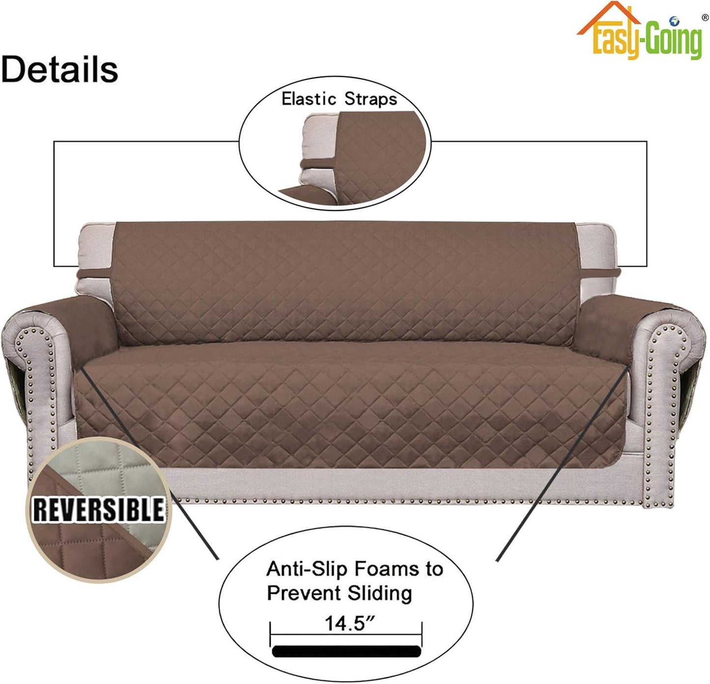 Easy-Going Sofa Slipcover Reversible Loveseat Sofa Cover Couch Cover for 2 Cushion Couch Furniture Protector with Elastic Straps for Pets Kids Dog Cat (Oversized Loveseat, Brown/Beige)
