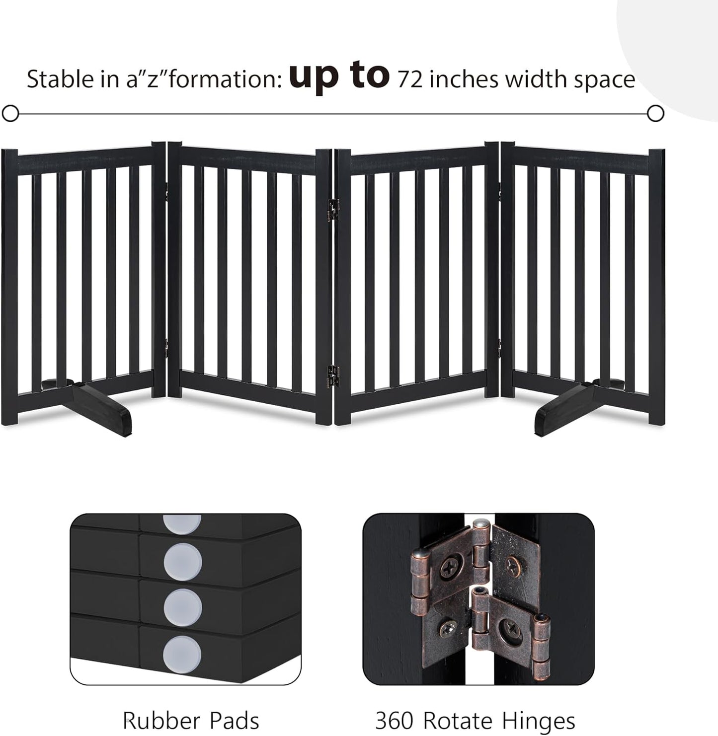 LZRS Solid Hardwood Freestanding Pet Gate,Wooden Dog Gates Indoor for Doorways,Nature Wood Dog Gates for The House,Stairs,Safety Fence,Black,30" Height-4 Panels