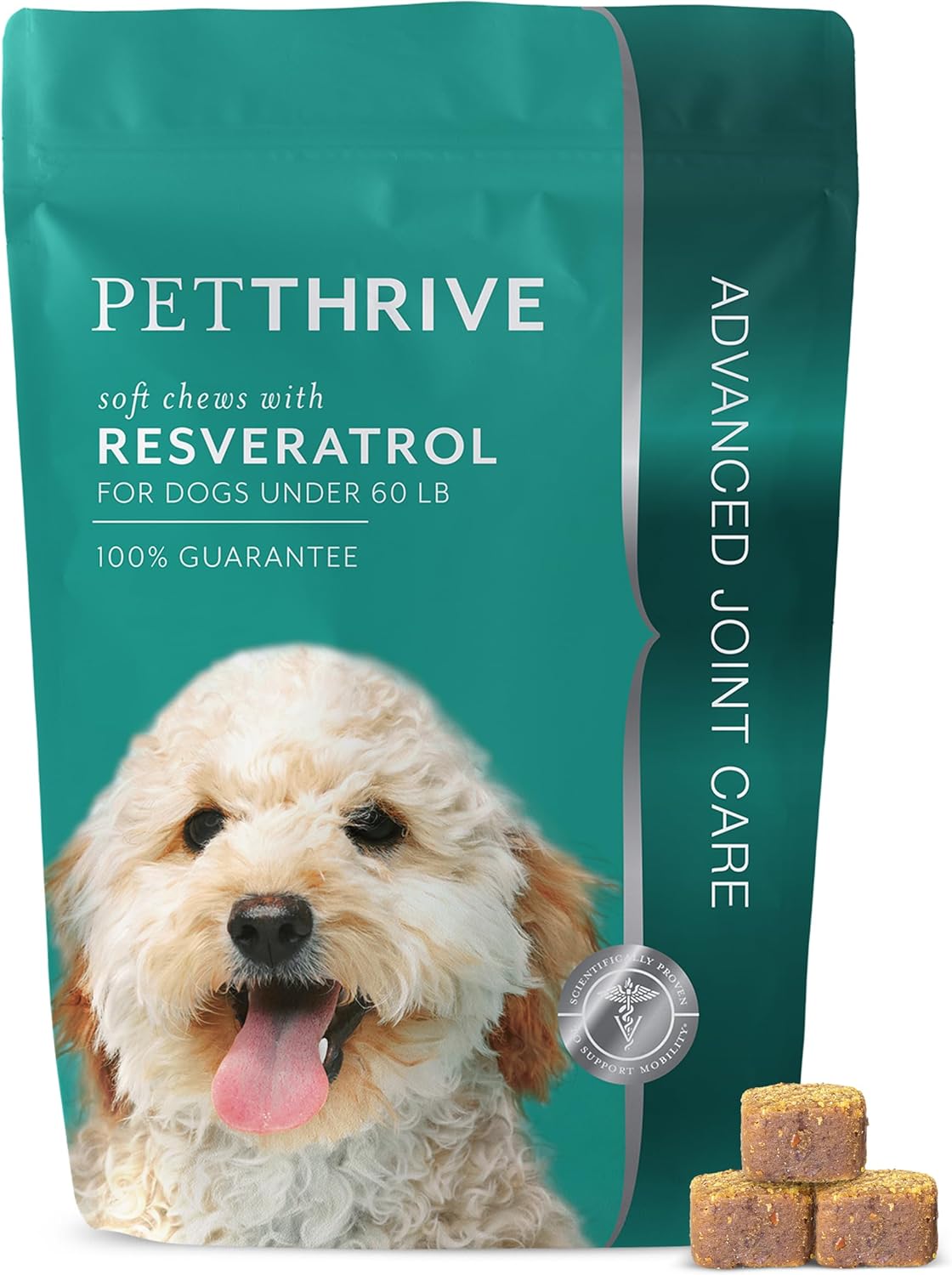 Dog Hip and Joint Support Supplement Soft Chews with Resveratrol, Glucosamine, Chondroitin, Hyaluronic Acid, Bacon Flavor, Small Breed