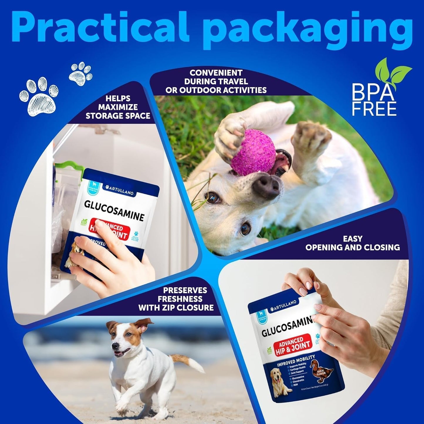 Glucosamine for Dogs Joint Pain Relief - Hemp Hip and Joint Supplement for Dogs - Chews with Chondroitin, MSM, Hemp Oil - Mobility Support - Canine Cartilage Health - 70 Soft Treats - Made in USA