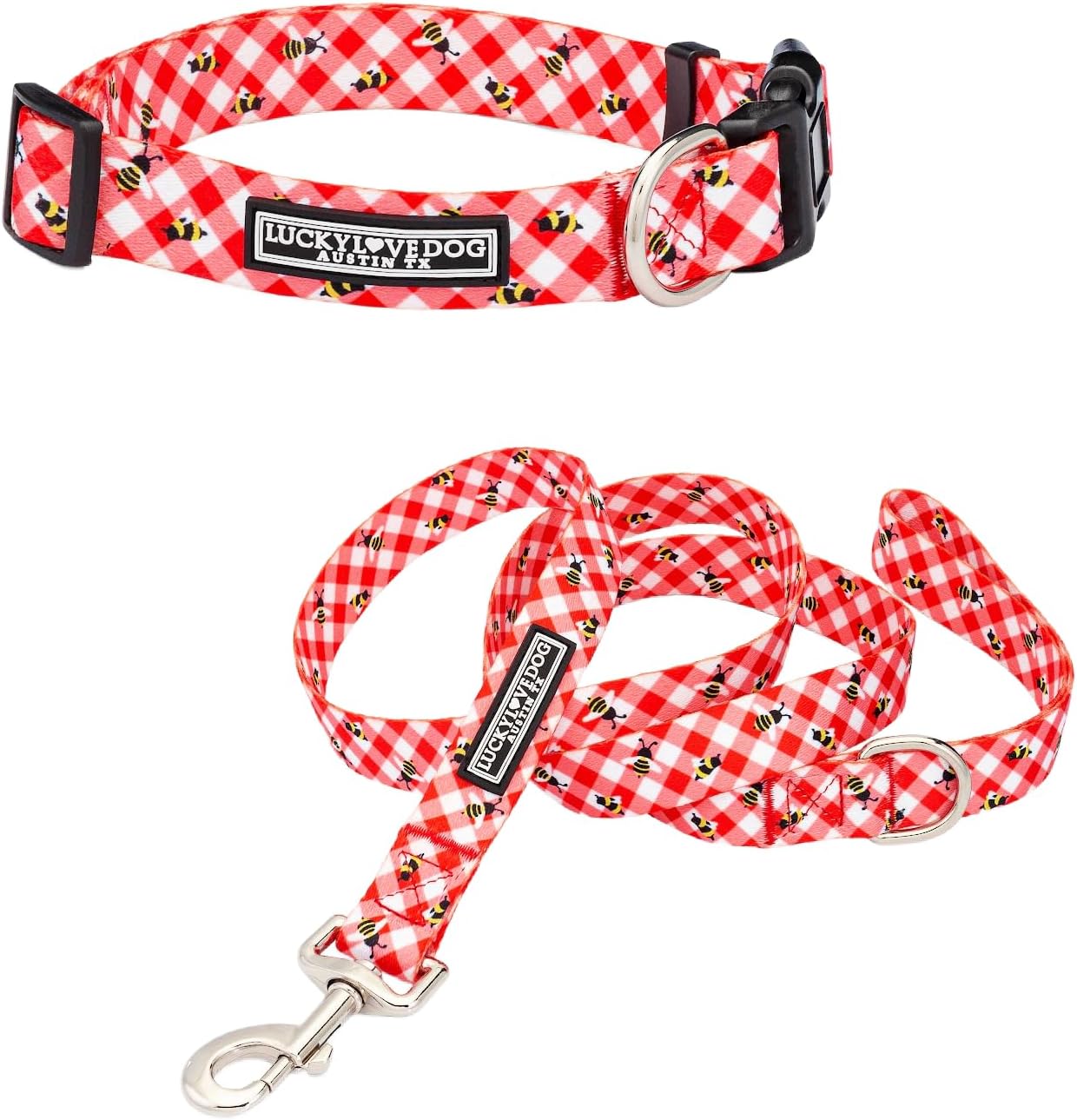 Lucky Love Dog - Easy Click Buckle Dog Collar with Leash Set Combo, Durable & Comfortable for Male & Female Dogs, Pet Collar for Small to Large Dogs, Secure Fit - Bailey Combo, XS