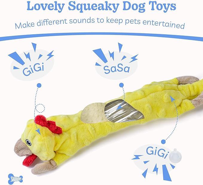 SHARLOVY Dog Squeaky Toys Pack, Bubble Plush Puppy Teething Pet Toys, Crinkle No Stuffing Animals Dog Toy, Doggies Chew for Large Small Medium Breeds