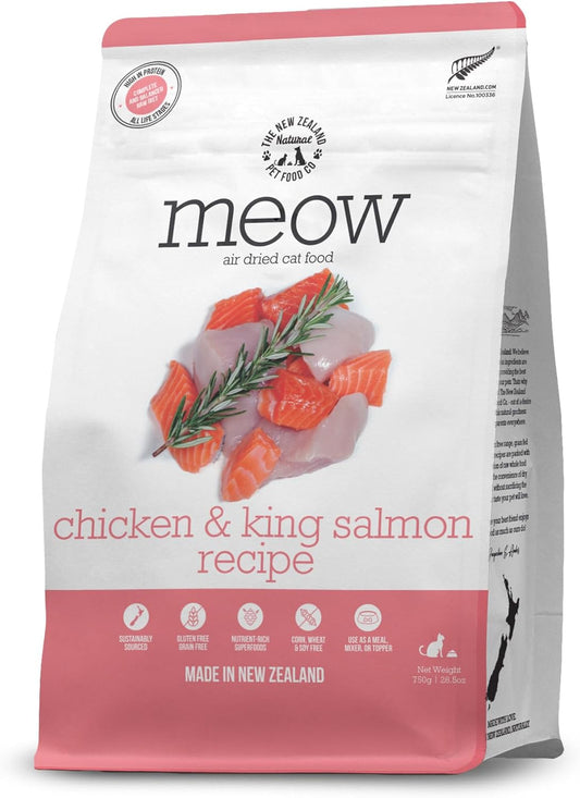 The New Zealand Natural Pet Food Co Meow Air Dried Cat Food - Chicken & King Salmon Recipe, Dry Cat Food, High Protein Meals, Treats & Toppers,26.5 oz