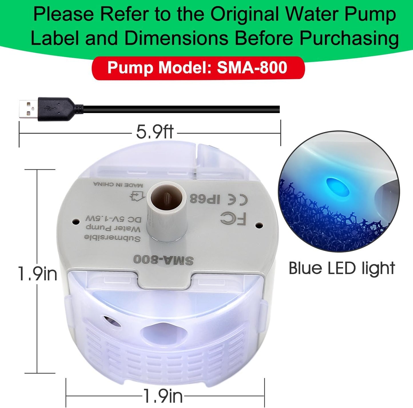 Cat Water Fountain Pump,Pet Water Fountains Pumps Replacement SMA-800 Submersible Motor,Cat Fountain Pump for Stainless Steel Cat Water Dispenser