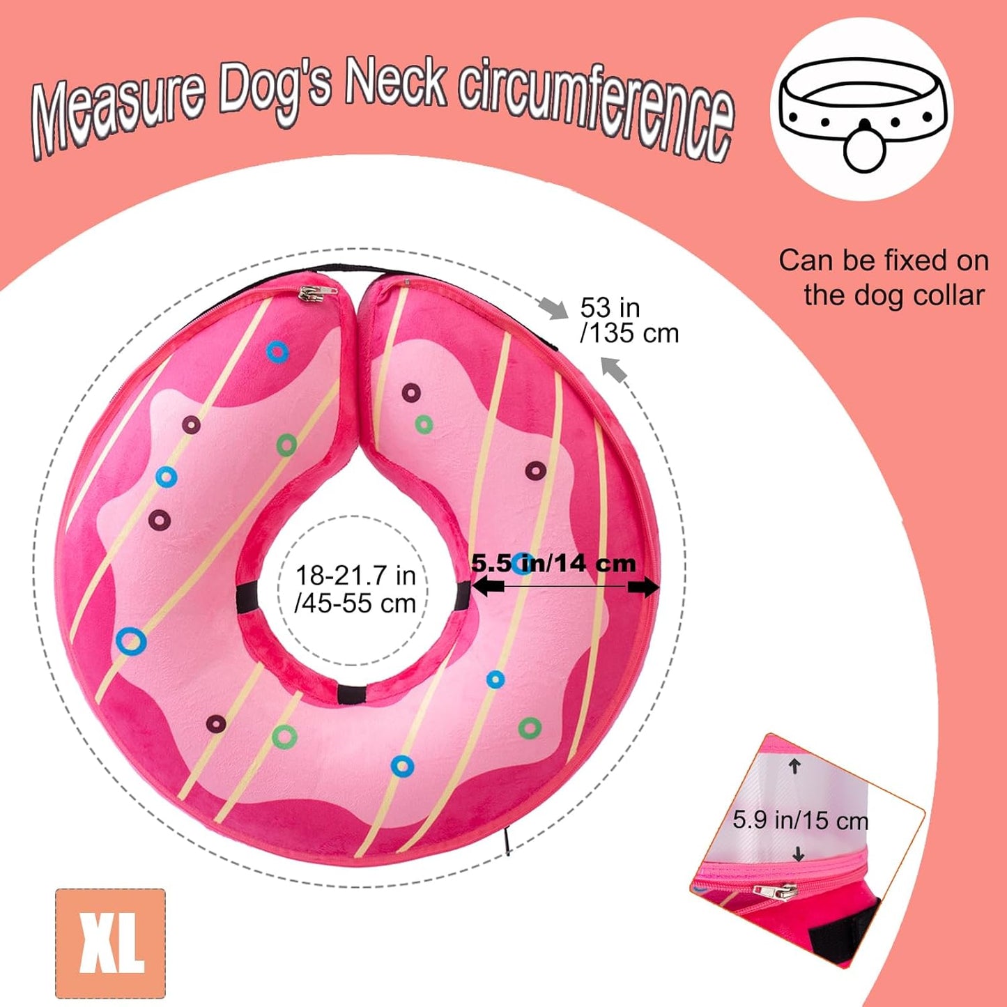 Inflatable Dog Cone Collar for Large Medium Small Dogs, Soft Dog Donut Collar Adjustable Recovery Cone for Pets After Surgery, Extra Enhanced Anti-Licking Guard Shield (Pink Donut, X-Large)