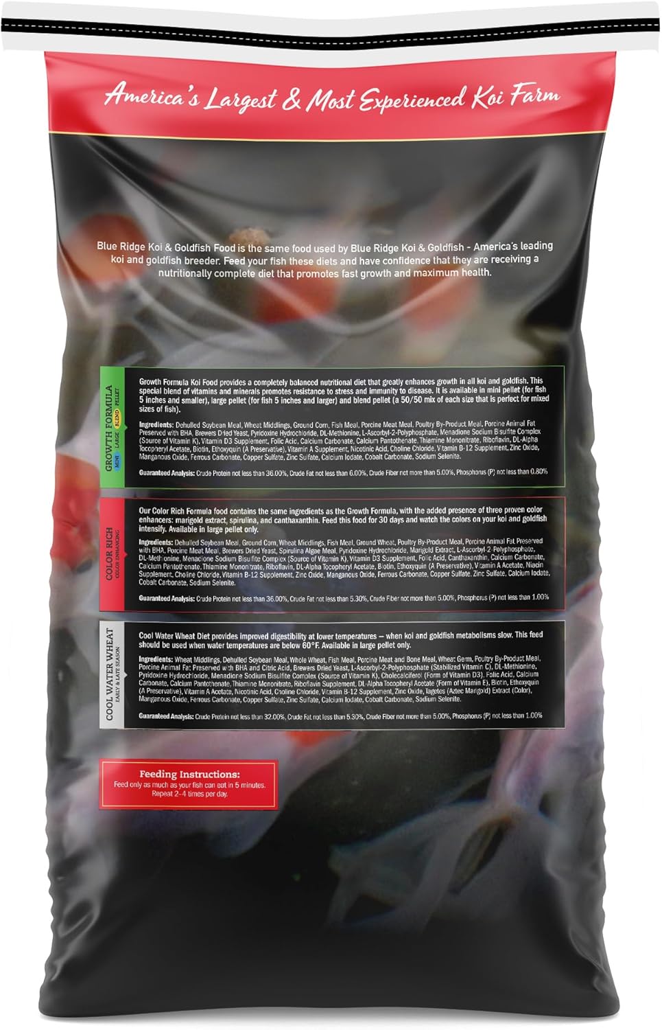 Blue Ridge Koi Fish Food 25lb - Cool Water Wheat 3/16", Fall and Winter Floating Pond Pellets, Ponds Fish Food