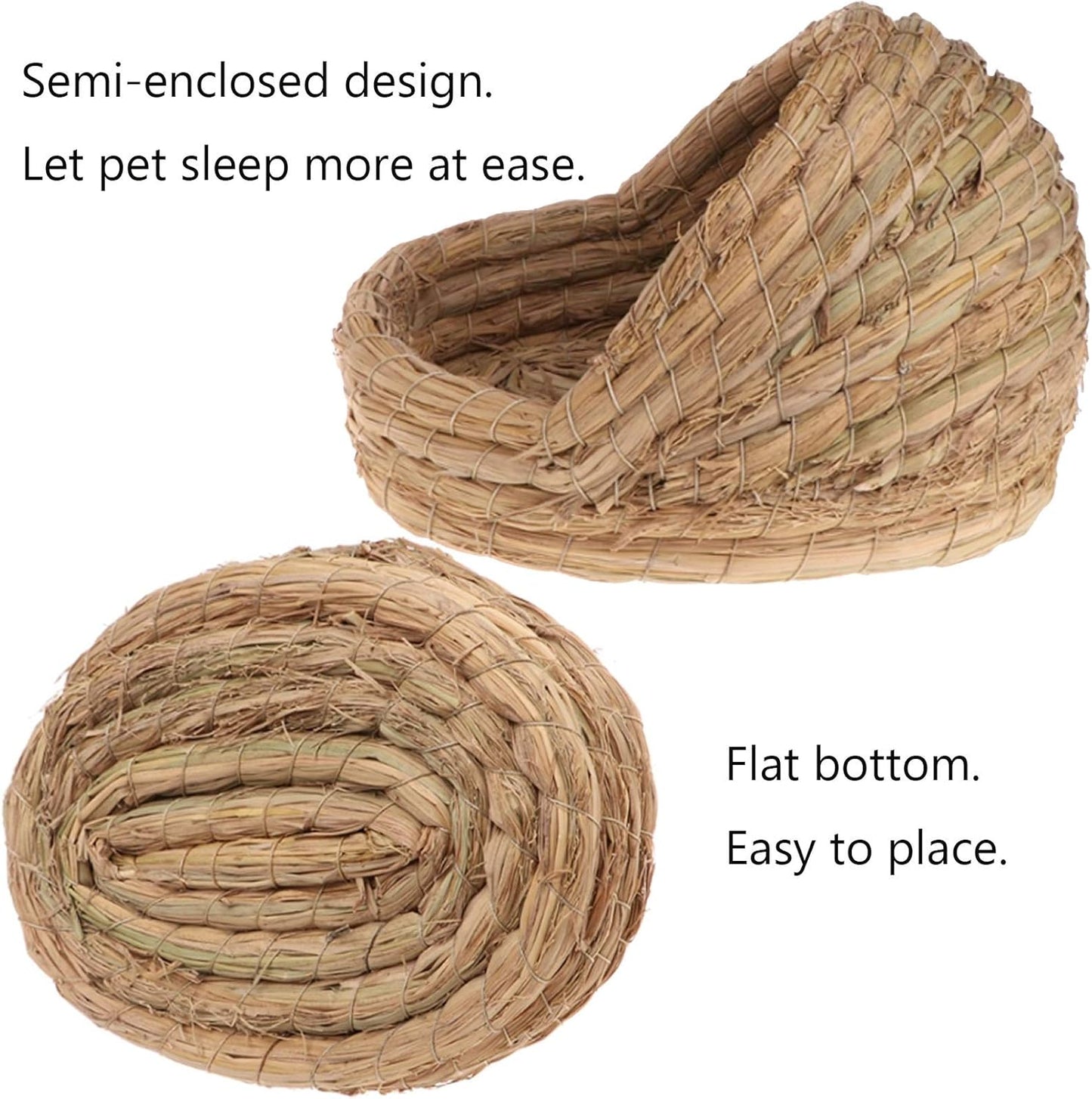 Hamiledyi Bunny Grass Bed, Rabbit Woven Hay Bed, Small Pets Natural Handcrafted Grass House with Hay Chew Balls for Chinchillas Guinea Pigs Hedgehog Rat 3PCS