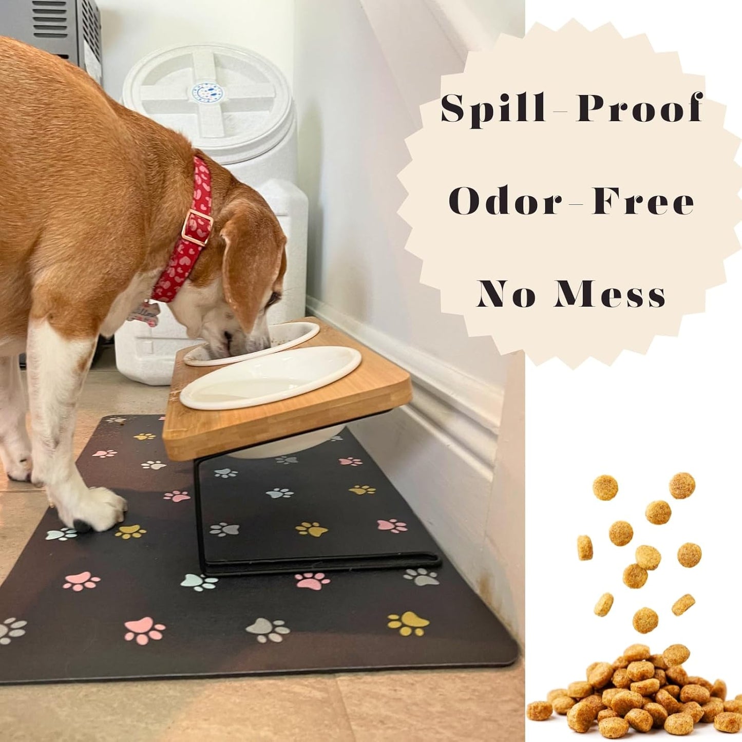 Cat Food Mat Absorbent Dog Mat for Food and Water Non Slip Quick Dry Dog Bowl Mats for Floors 19" X 12" Paw Dark Gray